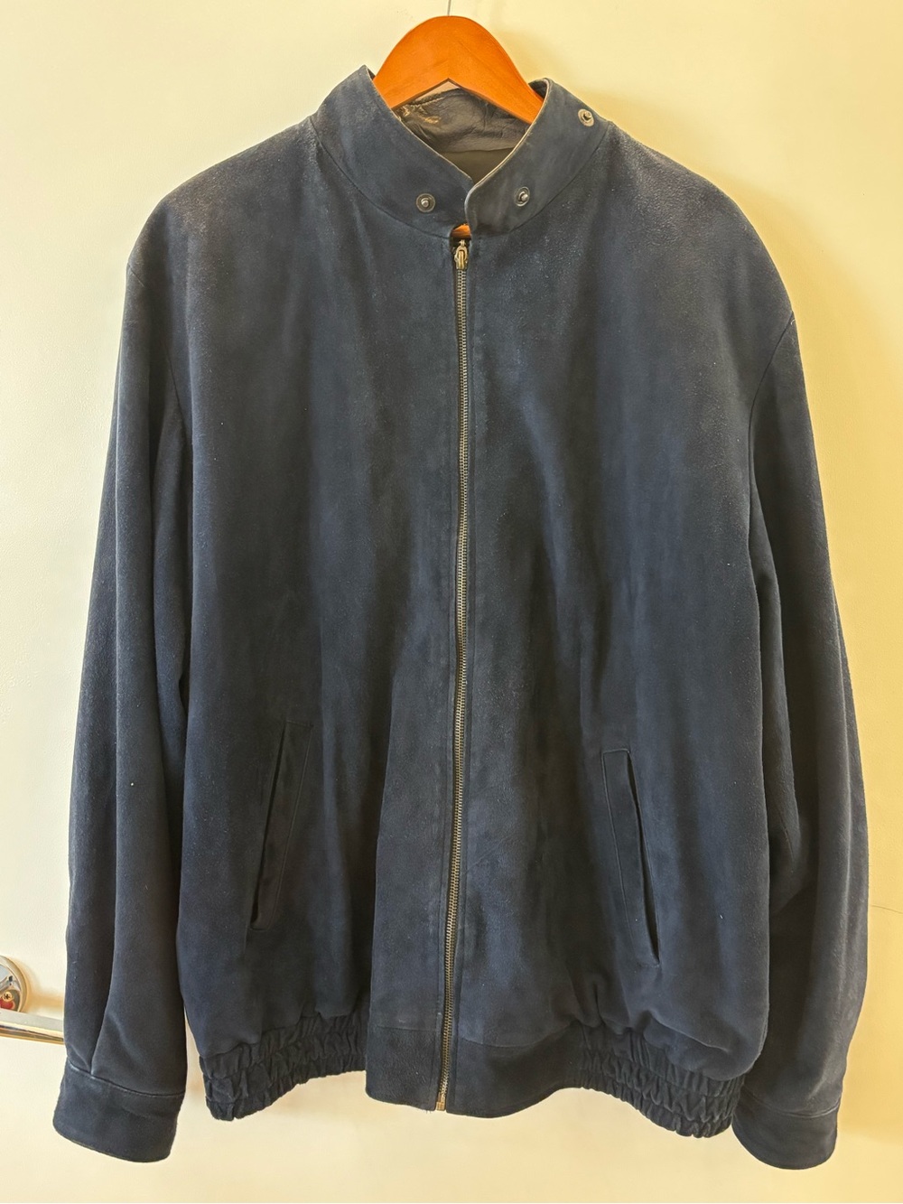 Silvia y Mario Navy Suede Leather Bomber Jacket Made in Argentina